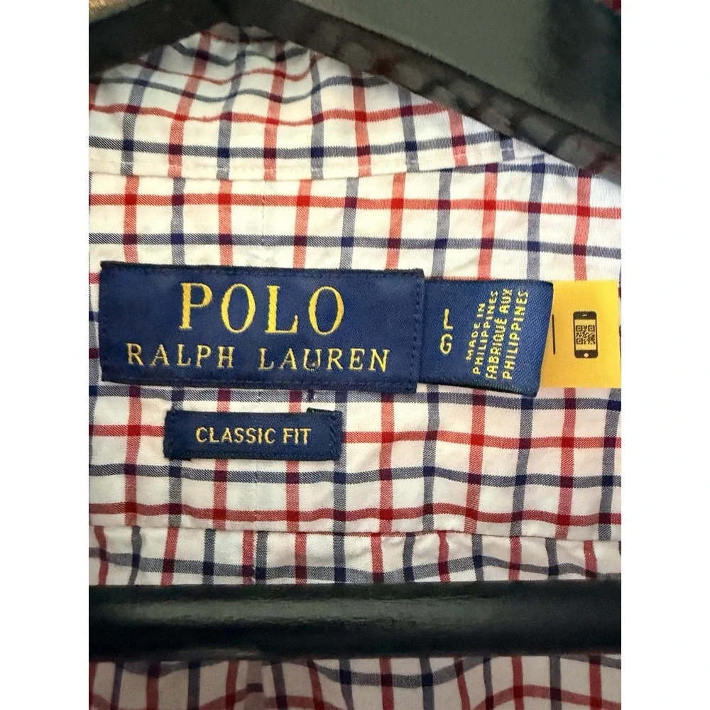 Polo Ralph Lauren Men's Large Classic Fit Long Sleeve Button Down Shirt Red Blue
